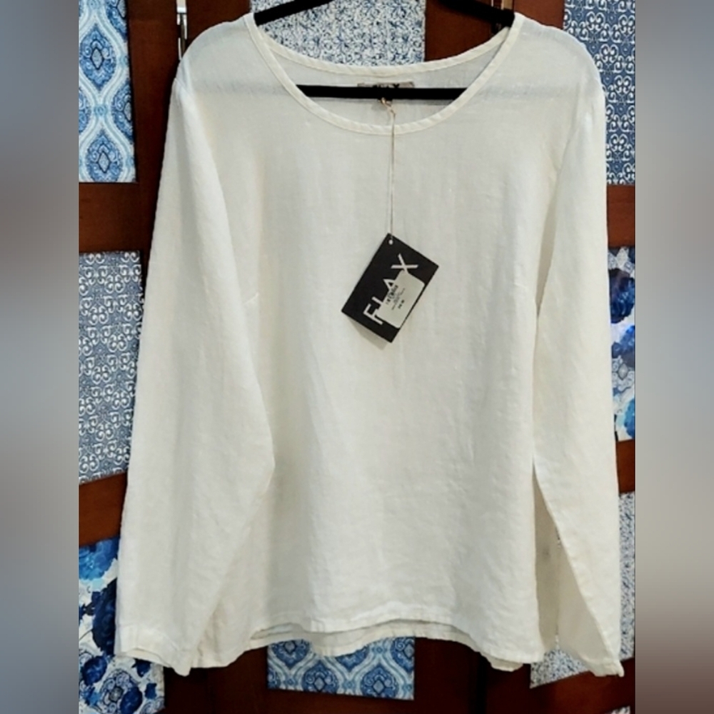 FLAX Top, New! Size Med, Ivory White, 100% Linen